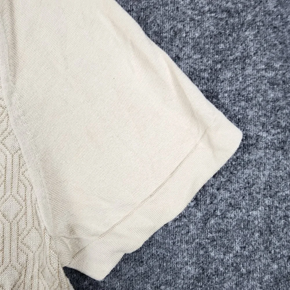 Banana‎ Republic Knit Polo Shirt Mens Large Beige Vintage Pima Cotton Geometric